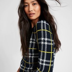 For sale now on BR for $100. This NWT plaid sweater can be yours for much less!